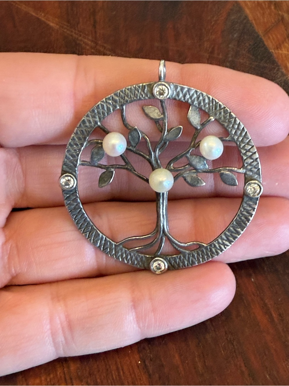 Aviv "Tree of Life" design featuring 925, pearl and crystal accents Open Circle